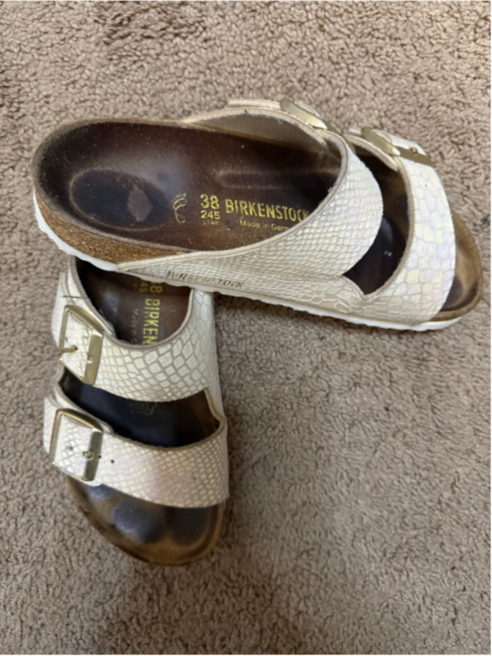 Women's Birkenstock Arizona Python Sandals Size 7 White Gold Snake Print - Picture 3 of 7